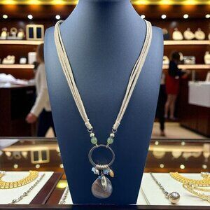 C1946 Pendant Necklace Suede Cord With Beads‎ Shell Charm Boho Earthy Festival